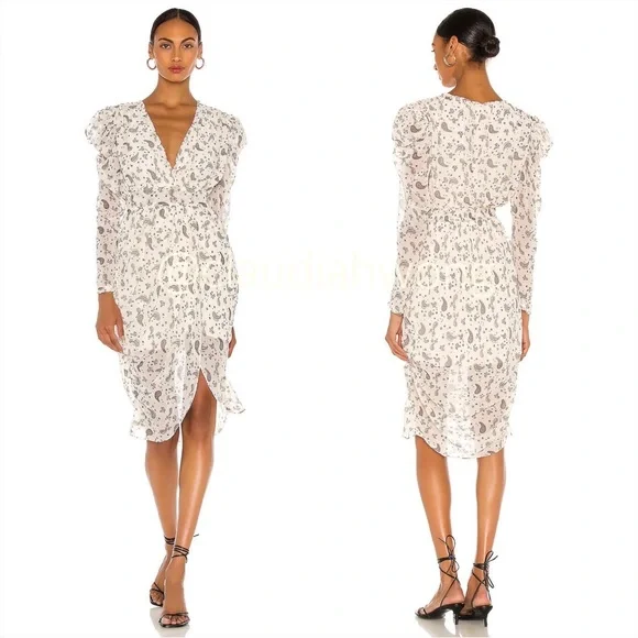 FOR LOVE & LEMONS Sand Paisley Long Sleeve Midi Dress in White